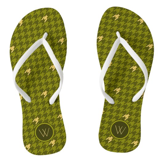 Tongs Olive with Gold Accent Houndstooth Flip Flops (Semelle)