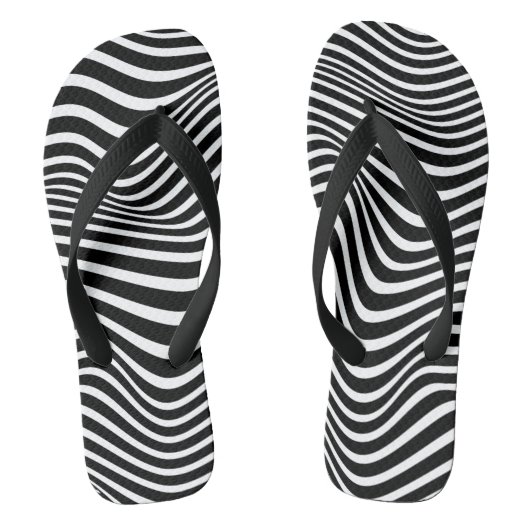 Tongs Op art motif avec lignes ondulées noir et blanc (Semelle)
