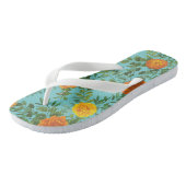 Tongs Orange & Aqua Mariage Floral moderne (Incliné)