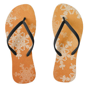 Tongs Orange White Snowflakes minimaliste Noël