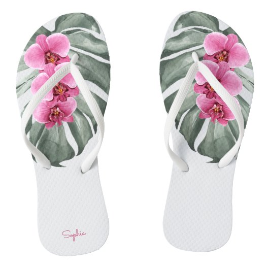 Tongs Orchidées roses chaudes Flore tropicale avec votre (Semelle)