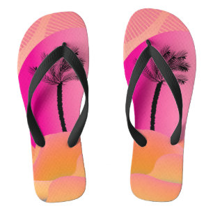 Tongs Palmiers tropicaux Ombré géométrique rose