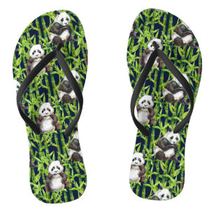 Tongs Panda avec Motif d'aquarelle en bambou
