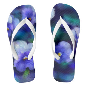 Tongs Pansies bleues violettes Abstraites florales