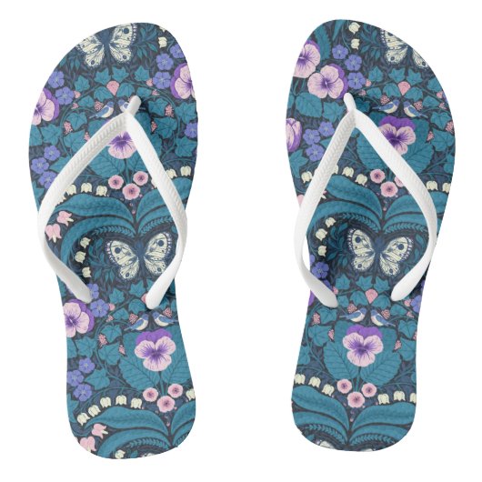 Tongs Pansies, oiseaux et papillons (Semelle)
