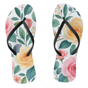 Tongs Pantoufles féminines à motif floral pastel