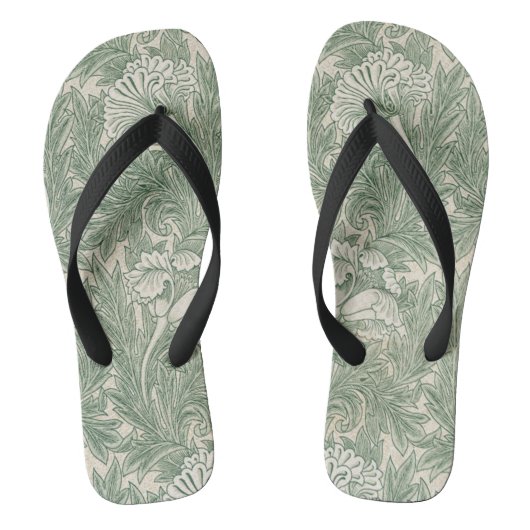 Tongs papier peint textile tulipe william morris vert (Semelle)