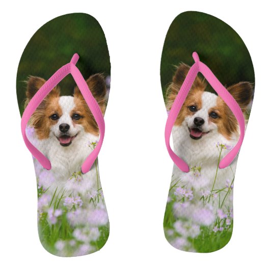 Tongs Papillon Chien Cute Romantique Portrait Animaux - (Semelle)