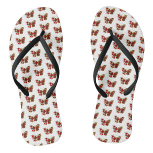 Tongs Papillon fleur rouge avec des roses rouges