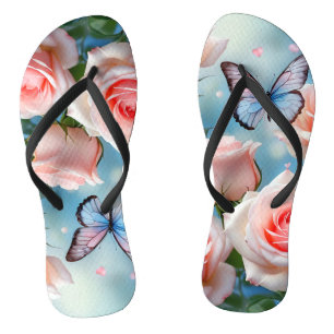 Tongs Papillon Sur Fleur Rose