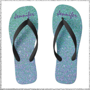 Tongs Parties scintillant brillante Bleu vert & pourpre