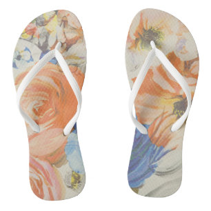 Tongs Pastel Aquarelles Bouquet de fleurs