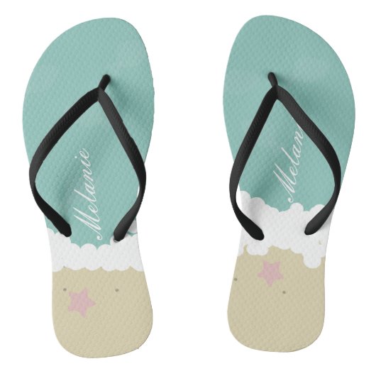 Tongs Pastel Beach Sand Waves Nom Flip Flops (Semelle)
