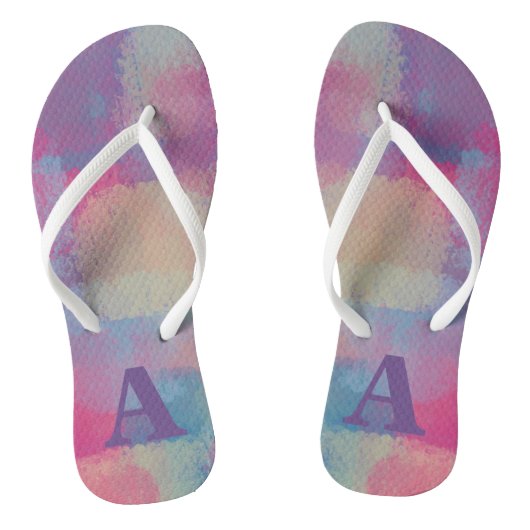 Tongs Pastel Patchwork rose et violet Abstrait (Semelle)