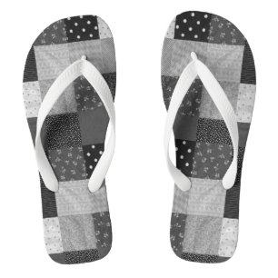 Tongs patchwork de style vintage noir et blanc