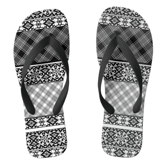 Tongs Patchwork rayé noir et blanc avec dentelle (Semelle)