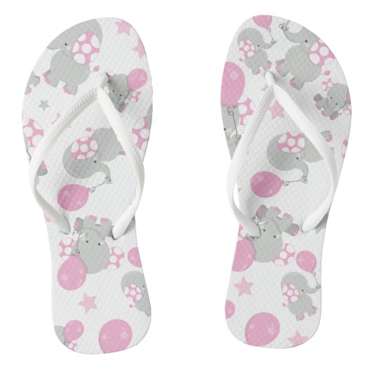 Tongs Pattern of Elephants, Cute Elephants - Pink Gray (Semelle)
