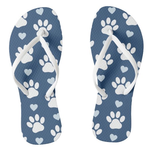 Tongs Pattern of paws, Dog paws, White paws, Blue Hearts (Semelle)