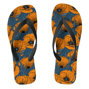 Tongs Pavot orange sur bleu foncé
