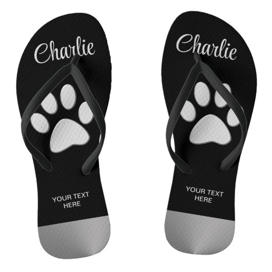 Tongs Paw Chien Argent sur arrière - plan noir (Semelle)
