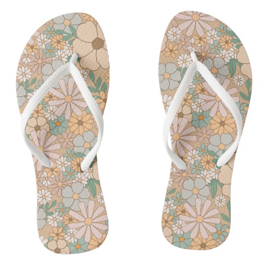 Tongs Peach Orange Floral Sanders Chaussons Flip Flops (Semelle)