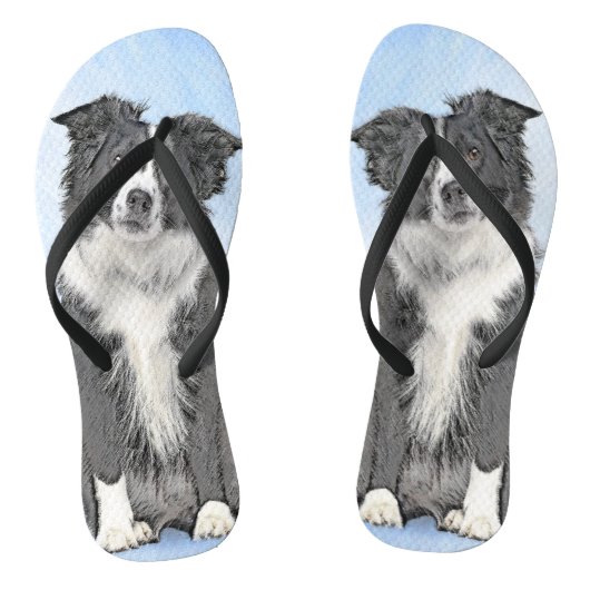 Tongs Peinture Collie Bordure - Joli art original chien (Semelle)