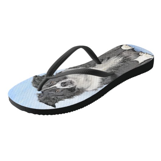 Tongs Peinture Collie Bordure - Joli art original chien (Incliné)