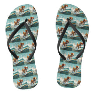 Tongs Peinture de Brittany Spaniel faisant du surf sur l