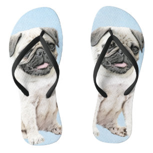 Tongs Peinture de carlin - Joli art original de chien
