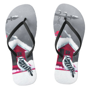 Tongs Peinture Downy Woodpecker - Art original pour oise