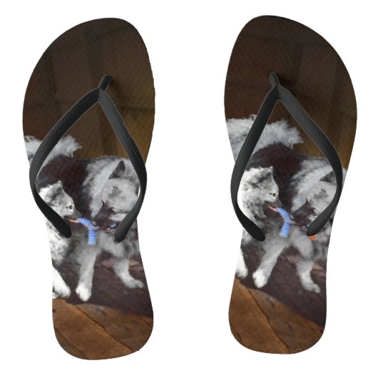 Tongs Peinture Keeshond Playtime - Jolie art original ch (Semelle)