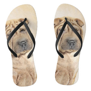 Tongs Peinture Shar Pei - Art Original de Chien Mignon