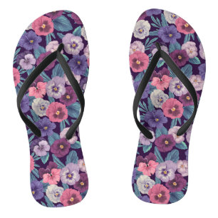 Tongs Pensées colorées sur fond violet foncé