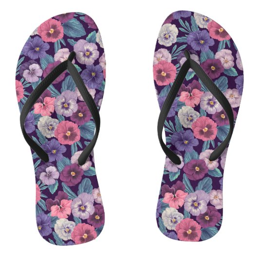 Tongs Pensées colorées sur fond violet foncé (Semelle)
