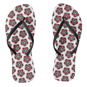 Tongs Pentagramme aux roses rouges