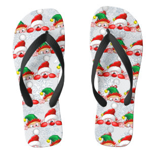Tongs Père Noël et Elf Cute et drôle Caractères Pékin