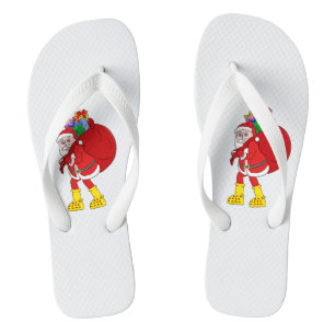 Tongs Père Noël portant de grandes bottes jaunes