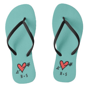 Tongs Personnalisé Black & Red Love Heart Flip Flops