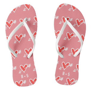 Tongs Personnalisé Black & Red Love Heart Flip Flops