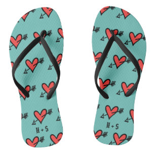 Tongs Personnalisé Black & Red Love Heart Flip Flops