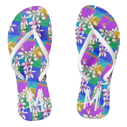 Tongs Personnaliser Initial, Floral Bright Birthday Cade (Semelle)