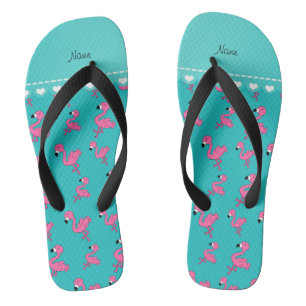 Tongs Personnaliser le nom de flamants roses turquoise