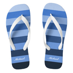 Tongs Personnaliser le nom motif rayures bleues monochro