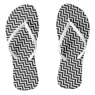 Tongs Petites rayures Chevron en noir et blanc