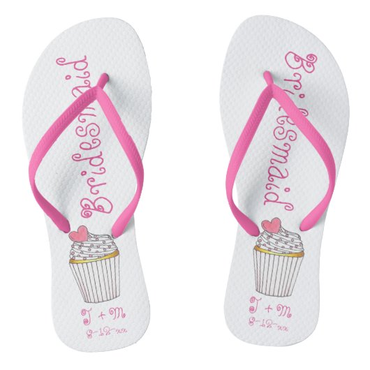 Tongs Pink Heart Cupcake Bridesmaid Mariage Flip Flops (Semelle)
