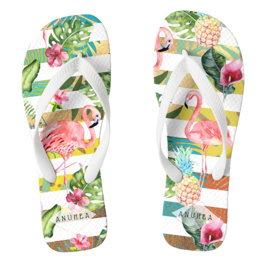 Tongs PixDezines FLAMANTS ROSES ROSE, THÈME TROPICAL (Semelle)