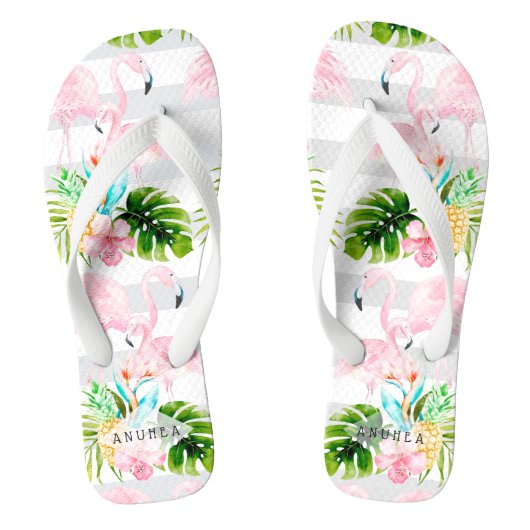 Tongs PixDezines FLAMANTS ROSES ROSE, THÈME TROPICAL (Semelle)