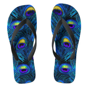 Tongs PixDezines PSYCHEDELIC BLUE PEACOCK FEATHER