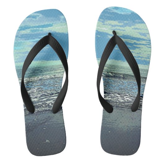 Tongs Plage Art Océan Abstrait Mer Bleu Gris Turquoise C (Semelle)