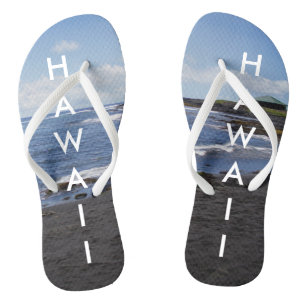 Tongs Plage de sable noir de Punalu'u Hawaii avec texte